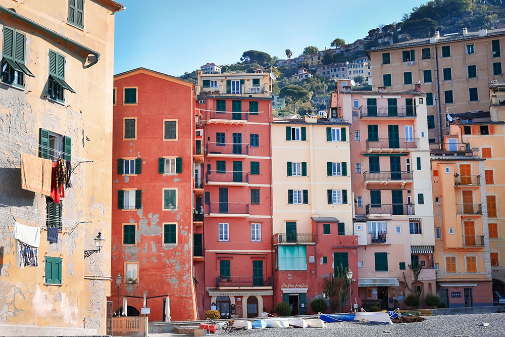 Colorful houses on the Camogli seafront