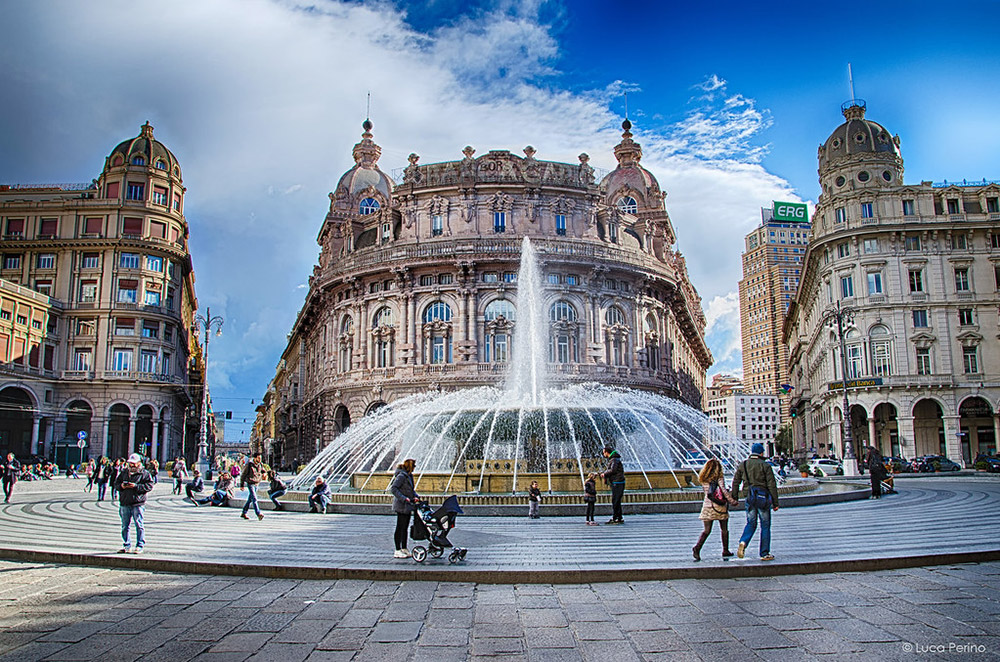 Genoa square with fountain