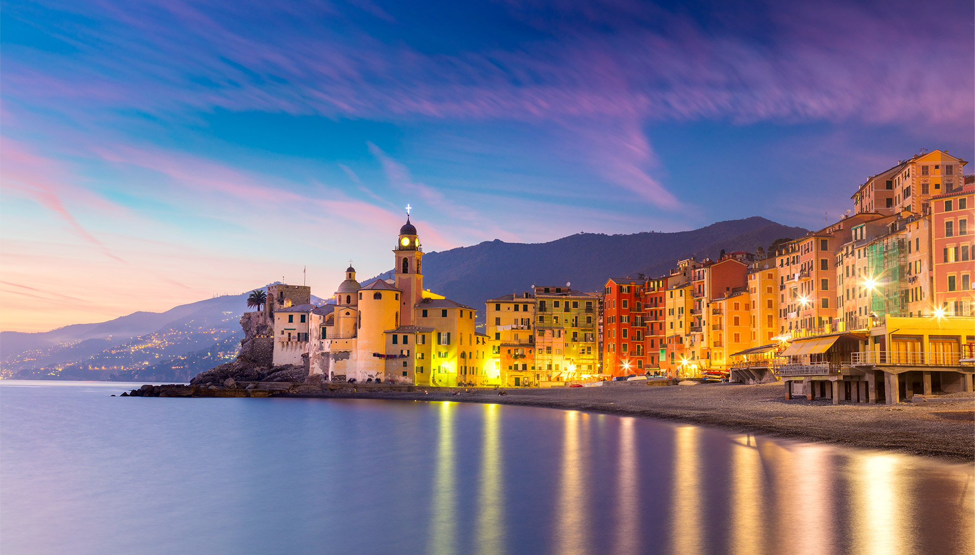 Panoramic view at sunset on Camogli