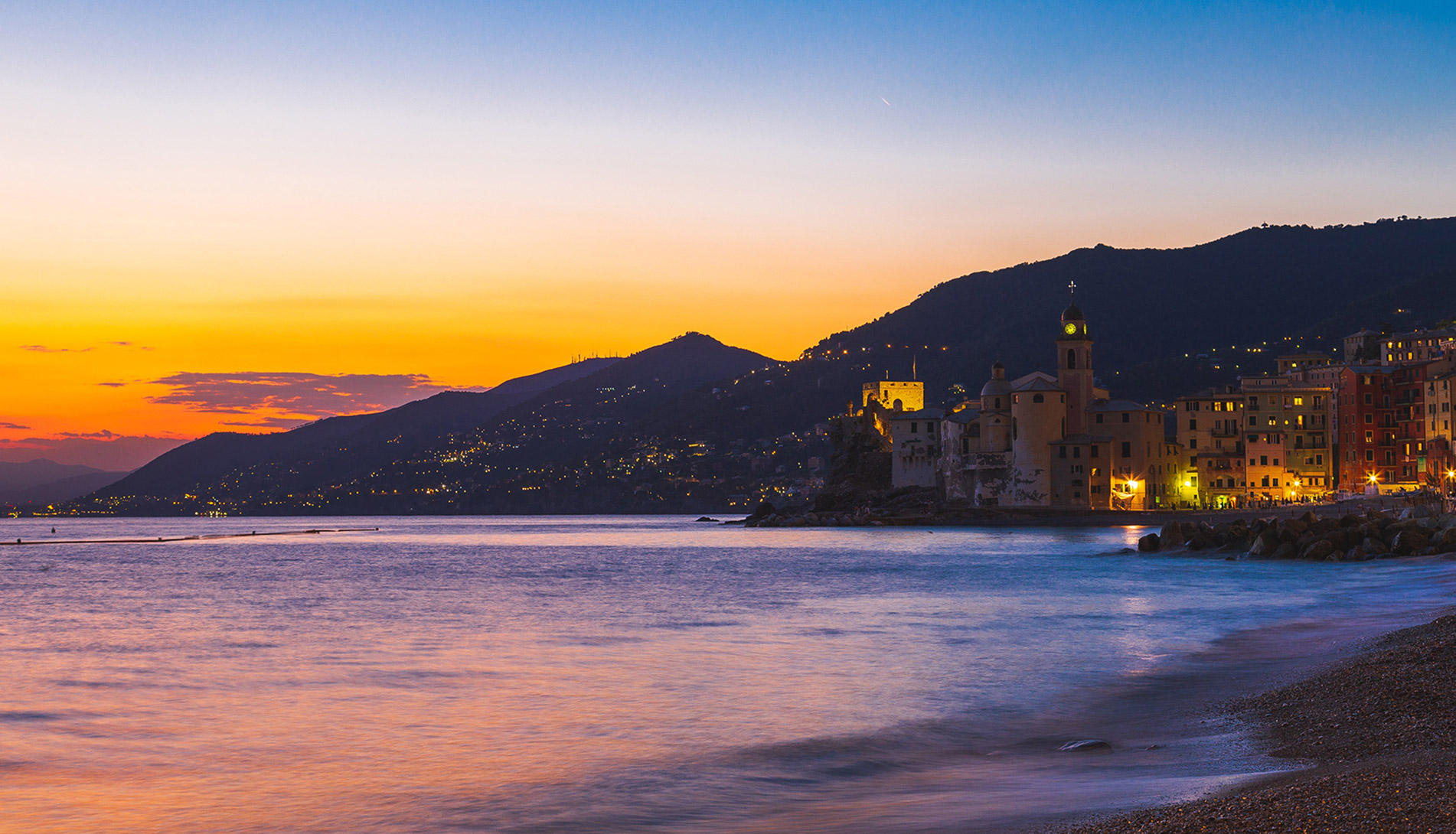 Panoramic view at sunset on Camogli